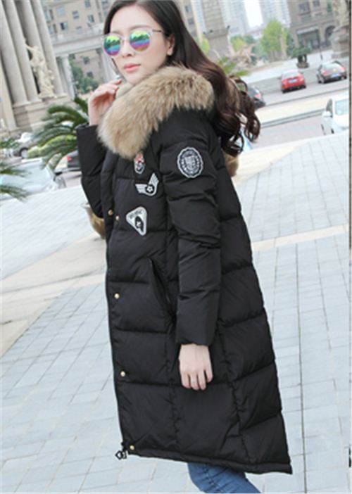 威伦蒂新款韩版羽绒服女中长款加厚休闲时尚大貉子毛领羽绒衣外套