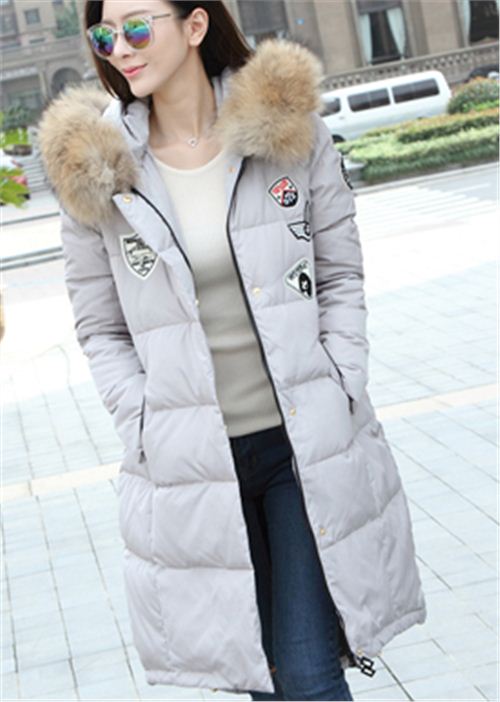 威伦蒂新款韩版羽绒服女中长款加厚休闲时尚大貉子毛领羽绒衣外套