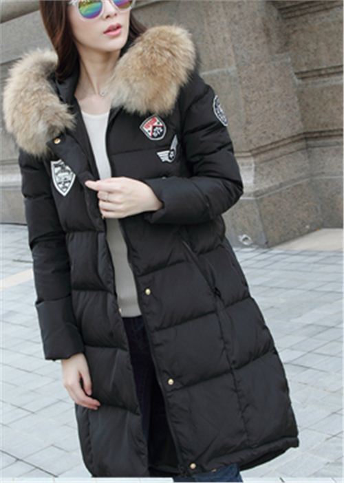 威伦蒂新款韩版羽绒服女中长款加厚休闲时尚大貉子毛领羽绒衣外套