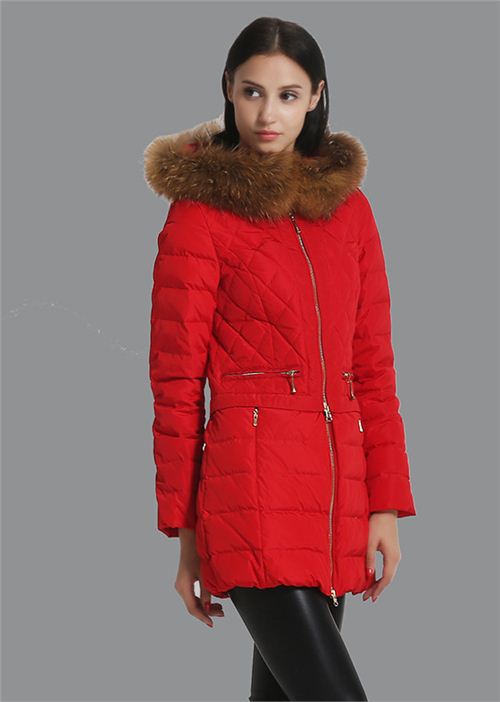 威伦蒂2015冬装新款貉子毛领韩版时尚轻薄羽绒服女中长修身款外套