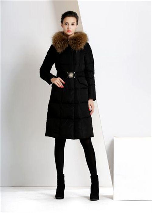 威伦蒂女士羽绒服2015中长款冬装气质奢华大貉子毛领修身显瘦外套