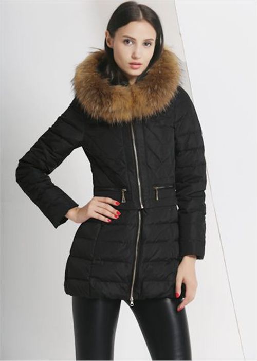 威伦蒂2015冬装新款貉子毛领韩版时尚轻薄羽绒服女中长修身款外套