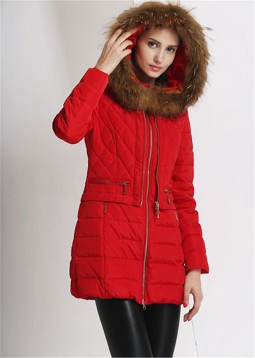 威伦蒂2015冬装新款貉子毛领韩版时尚轻薄羽绒服女中长修身款外套