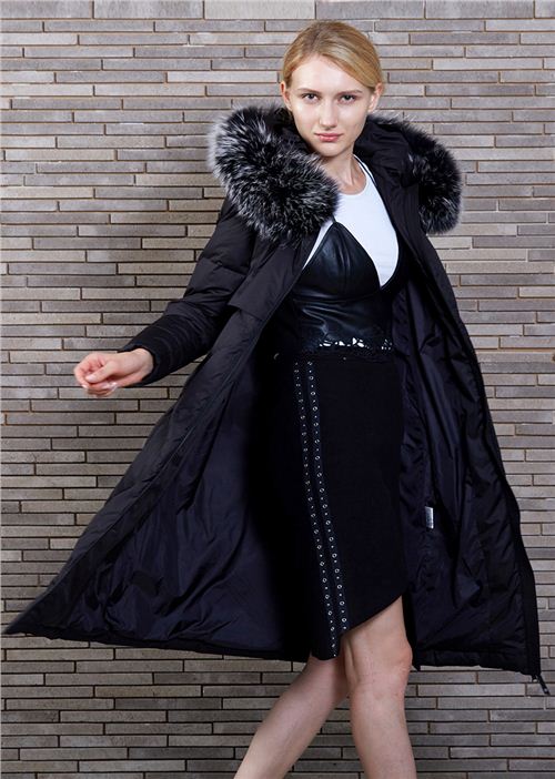 威伦蒂新中长款修身时尚大毛领女