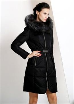 2015冬装新品纯色修身连帽银狐毛领中长款羽绒服威伦蒂加厚外套女