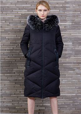 威伦蒂新中长款修身时尚大毛领女